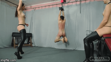 suspended slave is hard whipped by mistress Gifs